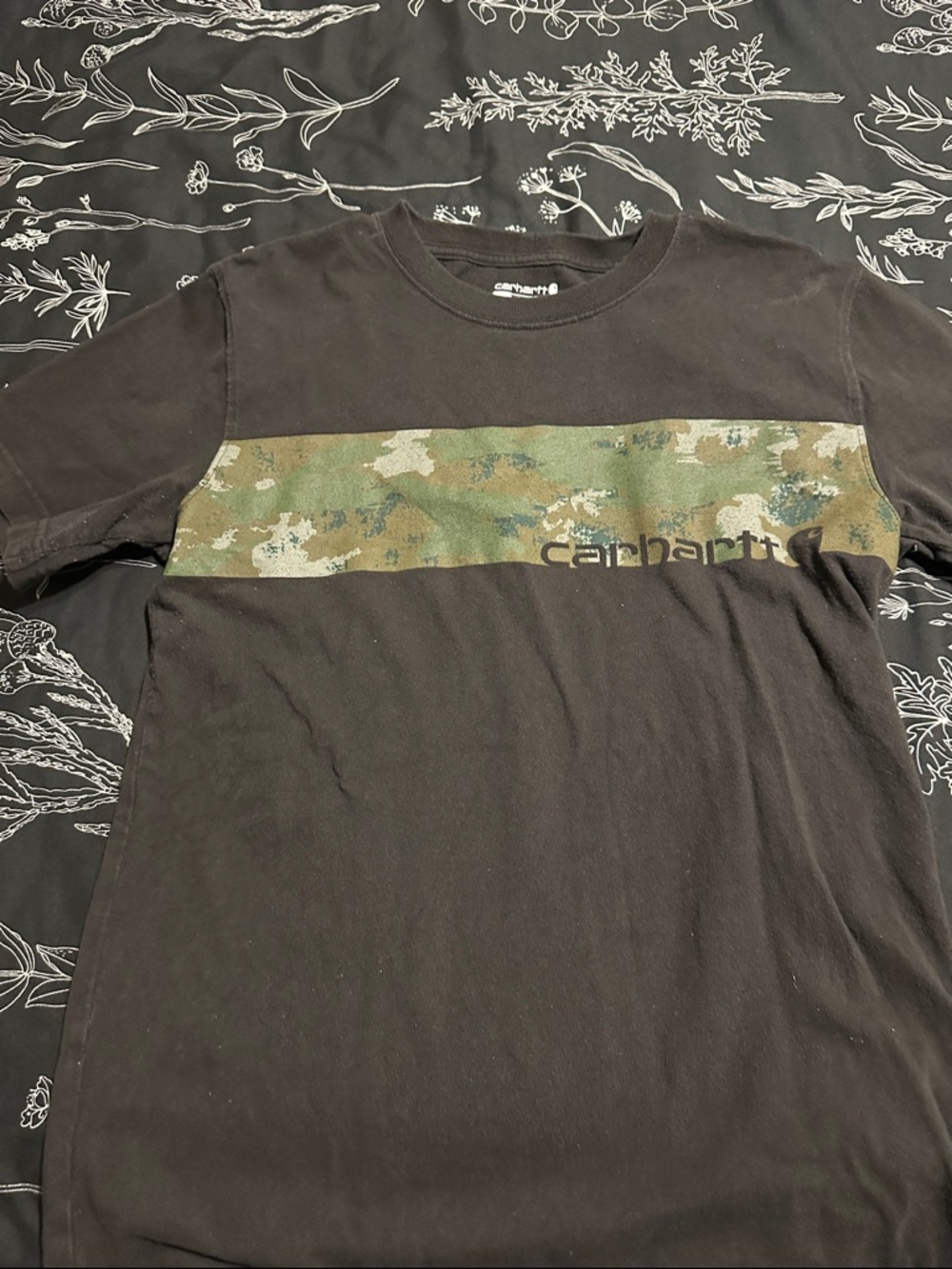 Carhartt Black Short-Sleeve Tee with Green Camo Chest Stripe